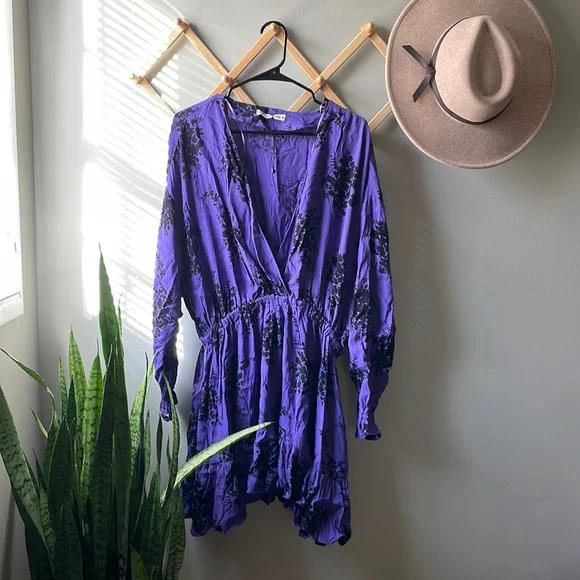 strapless open back dress Zara Purple Ditzy Floral Print Satin Textured Tie Straps Mini Cami Slip  Dress M